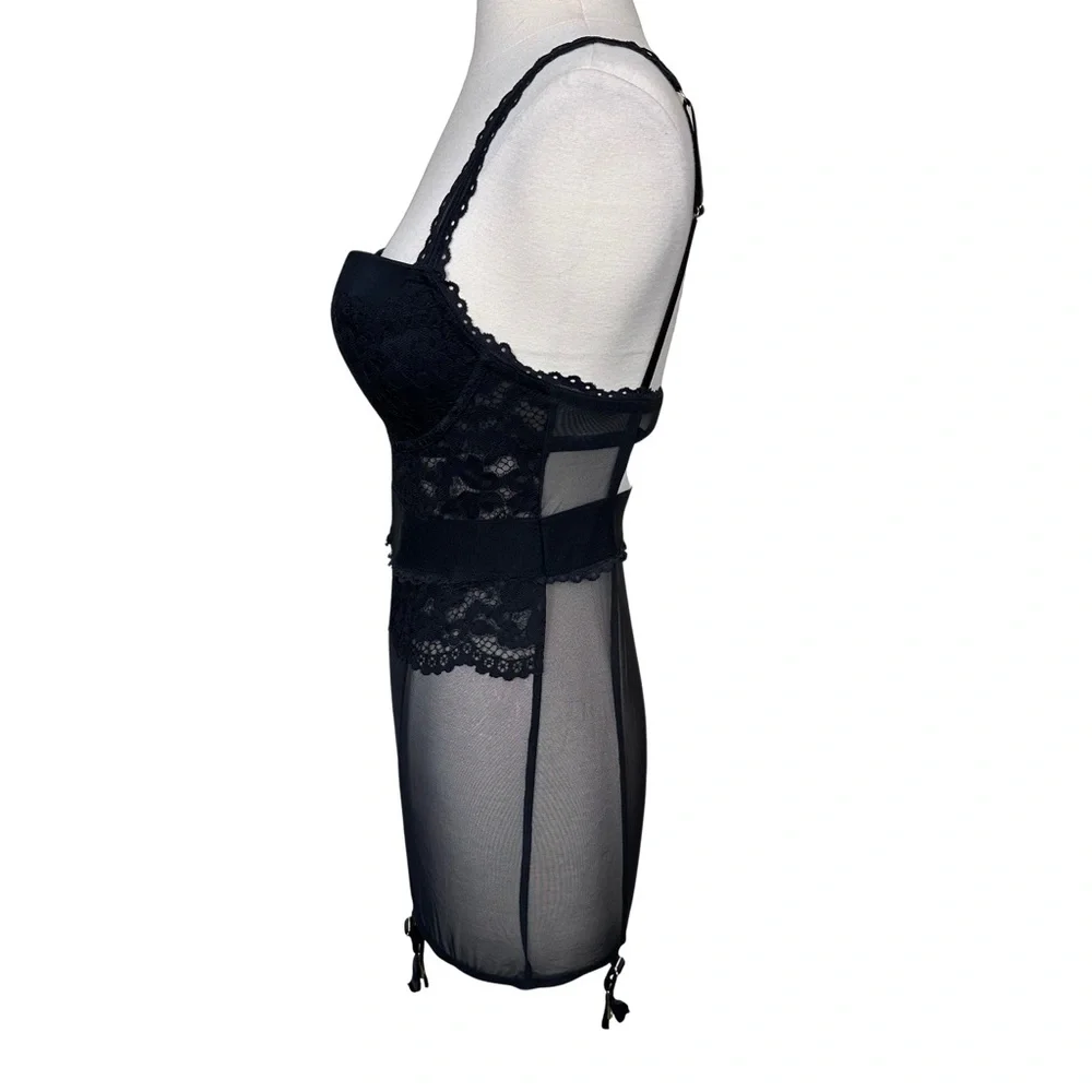 Victorias Secret 34D Black Lace Underwire Sexy Lingerie Teddy Garter Clip Dress - Picture 6 of 12